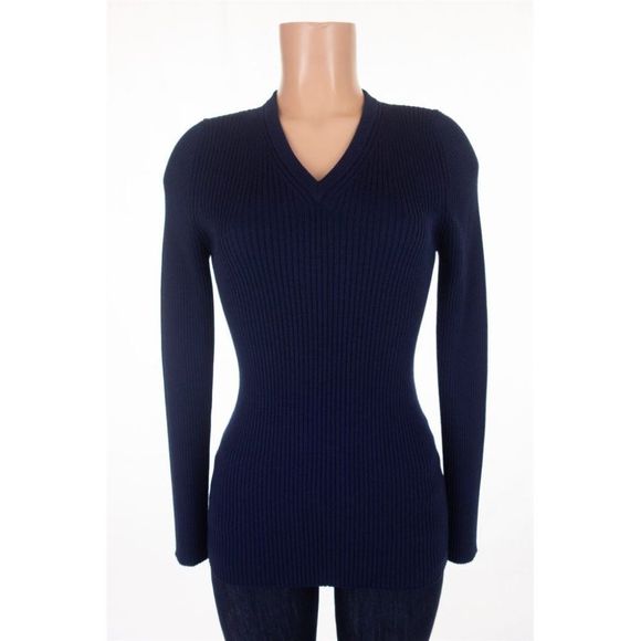 Victoria Beckham Sweaters - VICTORIA BECKHAM New VB 2 UK 10 US 6 Knitted V-Neck Long Sweater in Navy